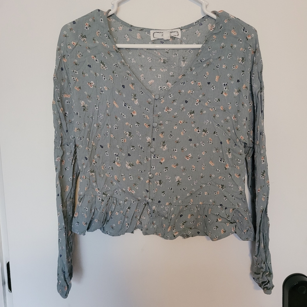 Hippie Rose Pastel Green Floral Blouse Top